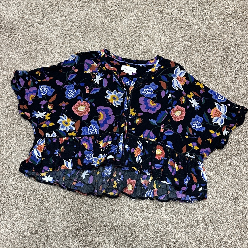 Anthropologie Black Floral Top